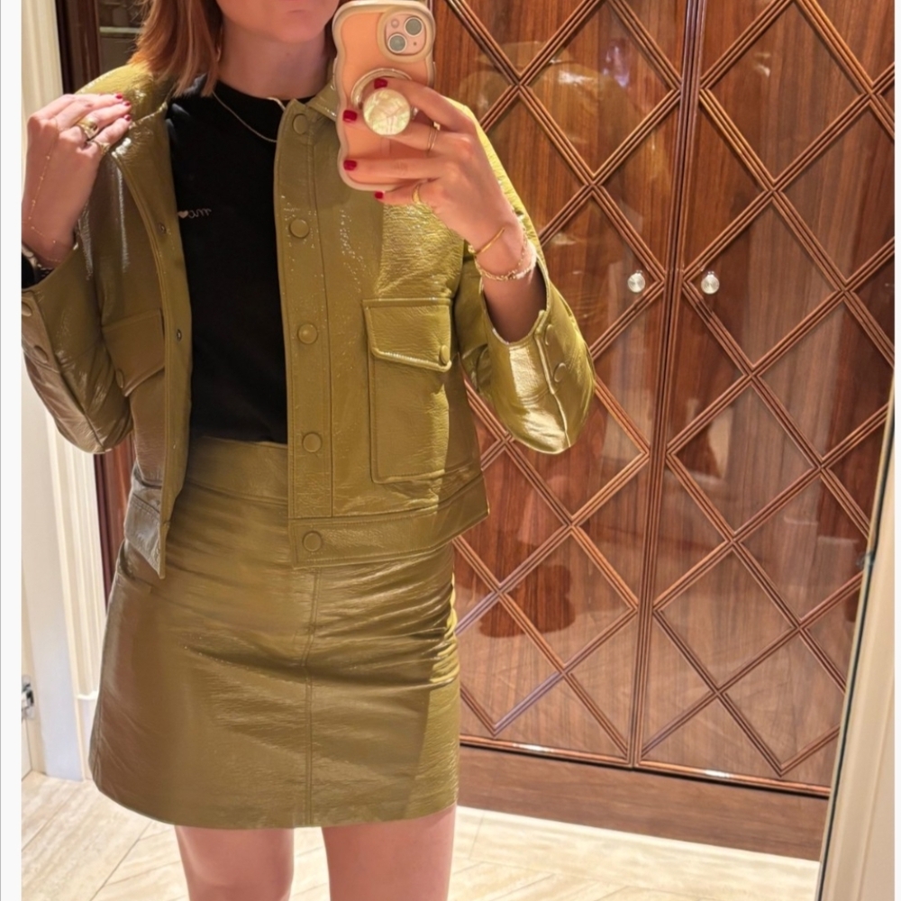 Sezane Vinyl Jacket And Skirt Set